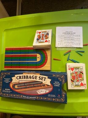 Collector's Cribbage Set with Playing Cards - Blue Box, Red/Green/Blue Pegs